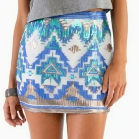 Tobi Sequin Aztec Mini Skirt - Picture 3 of 5